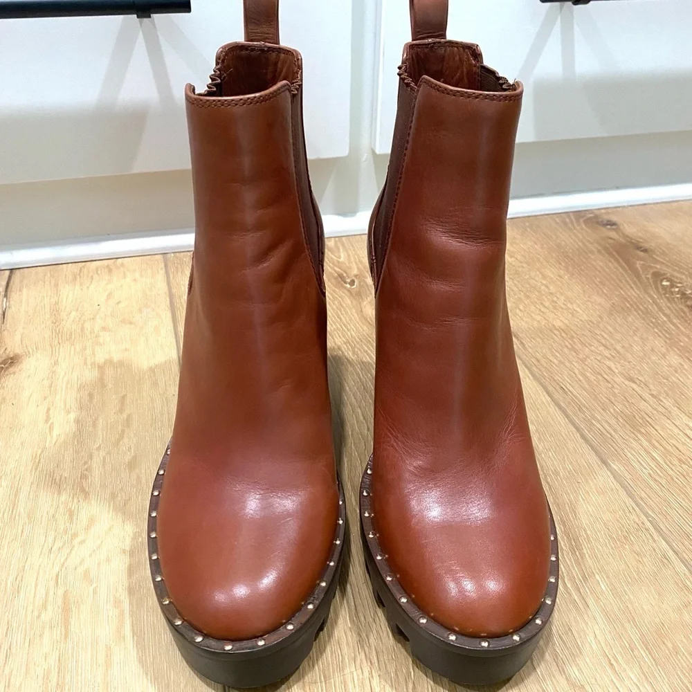 ANTONIO MELANI Boots Brown Paiva Chelsea Ankle Leather Booties Women’s 7.5 Heel